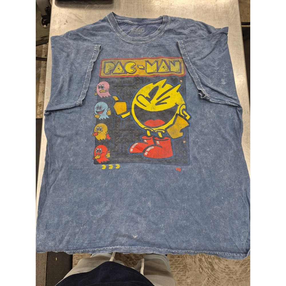 Pac-Man T-Shirt Video Game Graphic Tee Blue Youthsun‎ Menswear